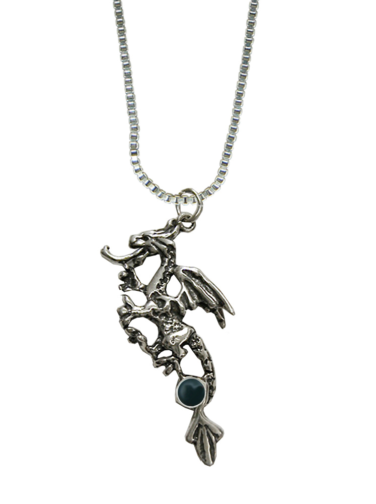Sterling Silver Rampant Dragon Pendant With Bloodstone